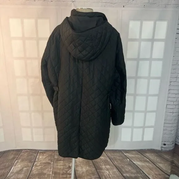 Lauren Ralph Lauren Black Quilted Mid-Length Hooded Puffer Coat Size 1X - Picture 6 of 9